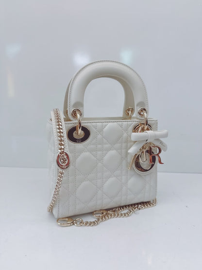 LATTE CANNAGE LAMBSKIN MINI LADY DIOR BAG