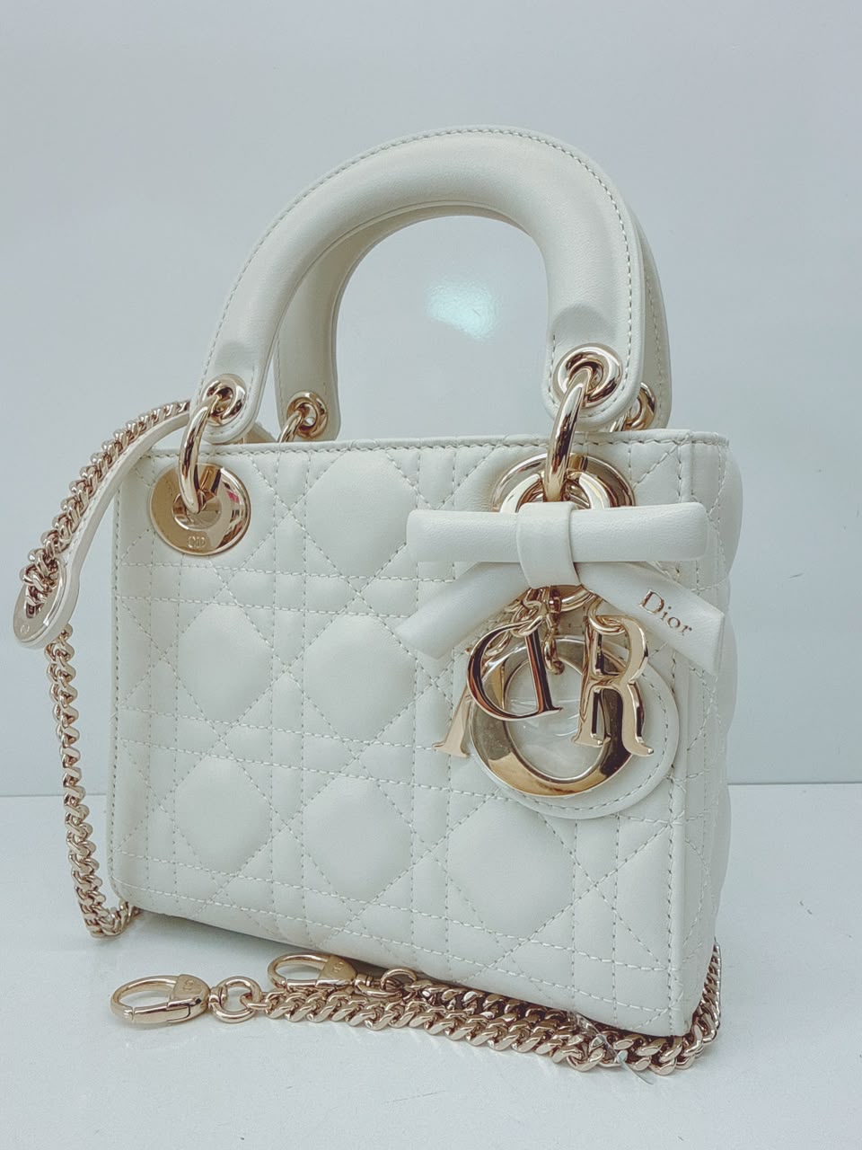 LATTE CANNAGE LAMBSKIN MINI LADY DIOR BAG