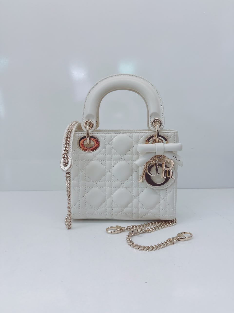 LATTE CANNAGE LAMBSKIN MINI LADY DIOR BAG
