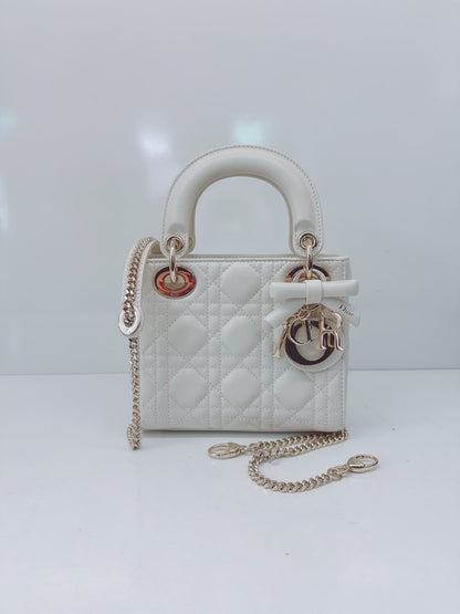 LATTE CANNAGE LAMBSKIN MINI LADY DIOR BAG