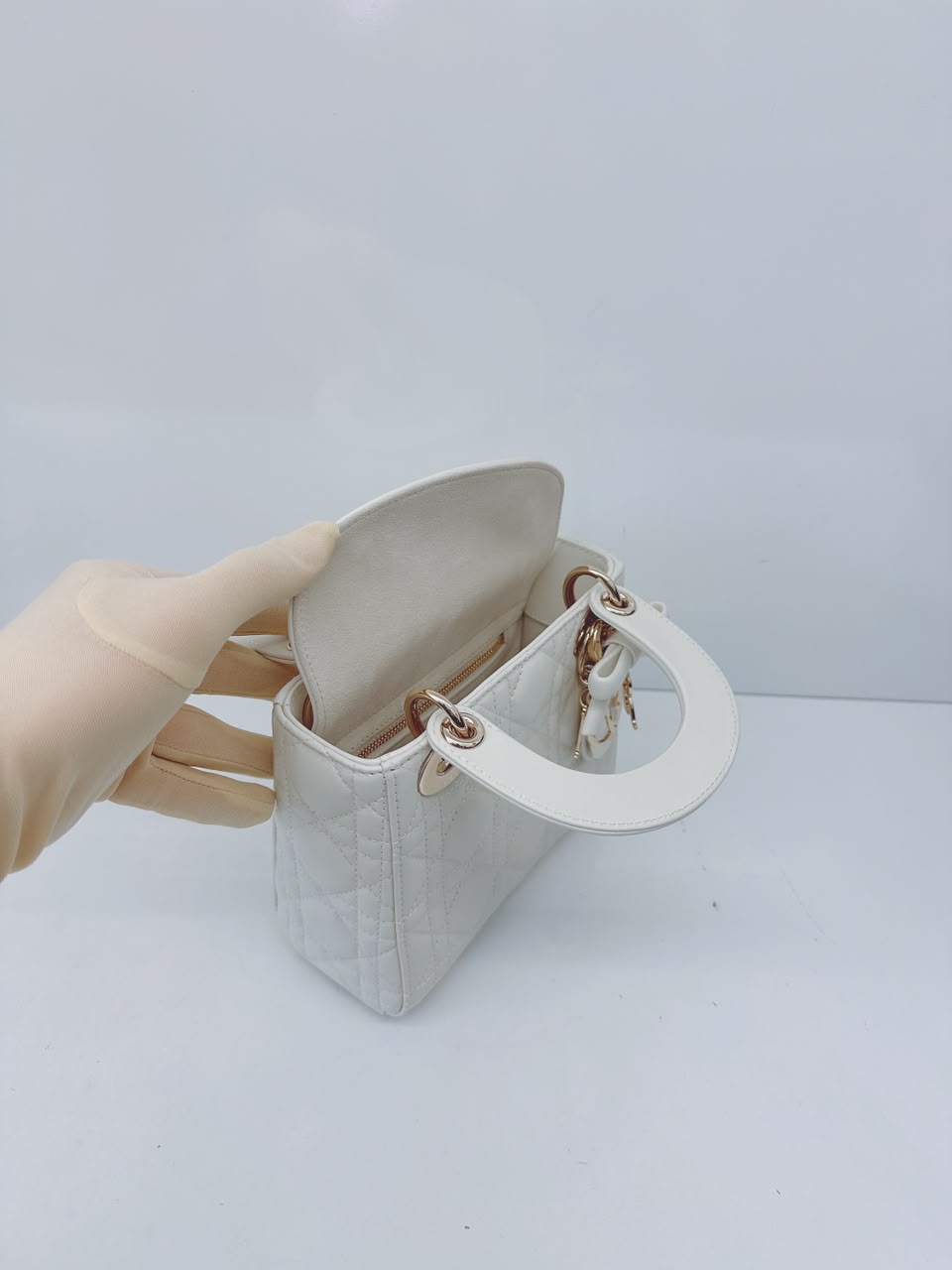 LATTE CANNAGE LAMBSKIN MINI LADY DIOR BAG