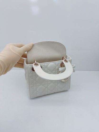 LATTE CANNAGE LAMBSKIN MINI LADY DIOR BAG