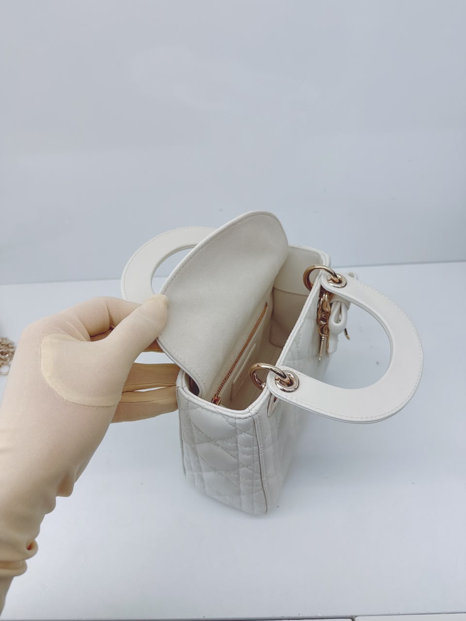 LATTE CANNAGE LAMBSKIN MINI LADY DIOR BAG