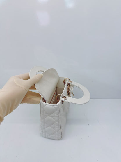 LATTE CANNAGE LAMBSKIN MINI LADY DIOR BAG
