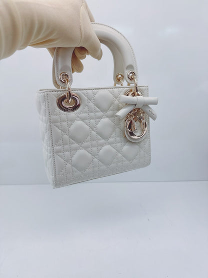 LATTE CANNAGE LAMBSKIN MINI LADY DIOR BAG