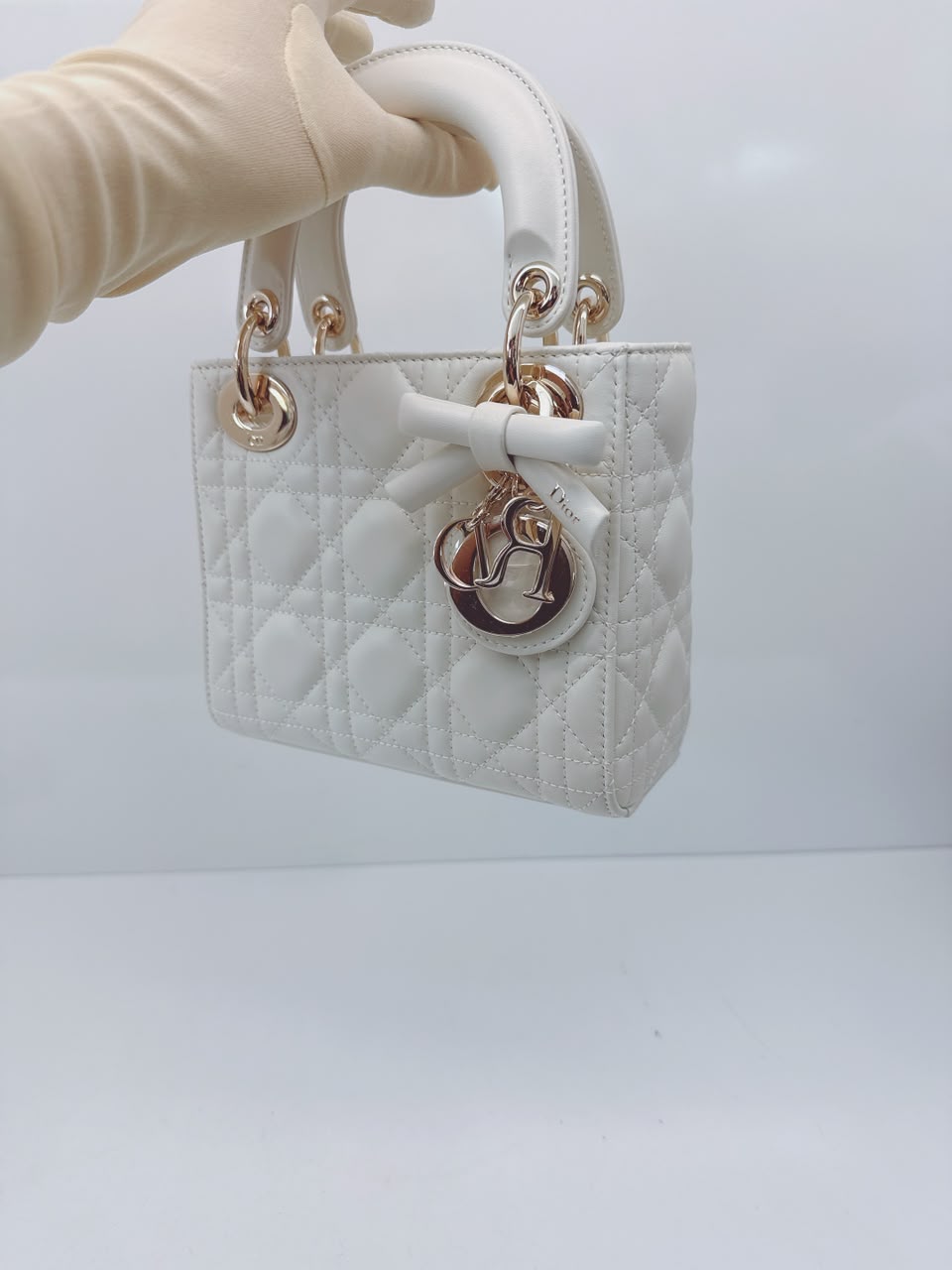 LATTE CANNAGE LAMBSKIN MINI LADY DIOR BAG