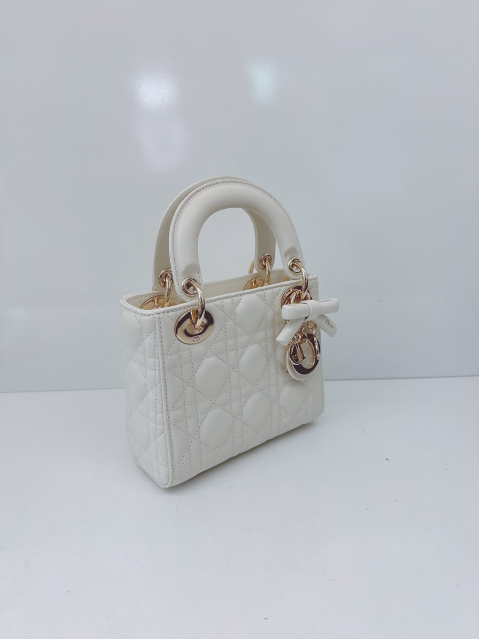 LATTE CANNAGE LAMBSKIN MINI LADY DIOR BAG