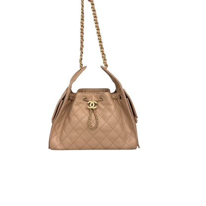 BEIGE GRAINED CALFSKIN CHANEL 25 SMALL GOLD TONE HARDWARE