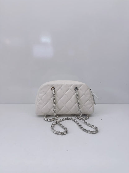 WHITE GRAINED CALFSKIN CC MADEMOISSELLE MINI BOWLING BAG
