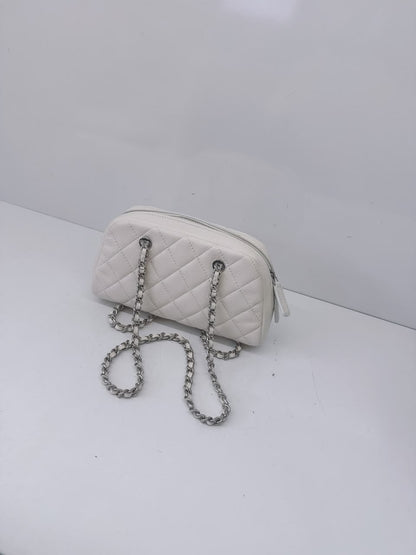 WHITE GRAINED CALFSKIN CC MADEMOISSELLE MINI BOWLING BAG