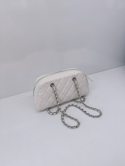 WHITE GRAINED CALFSKIN CC MADEMOISSELLE MINI BOWLING BAG