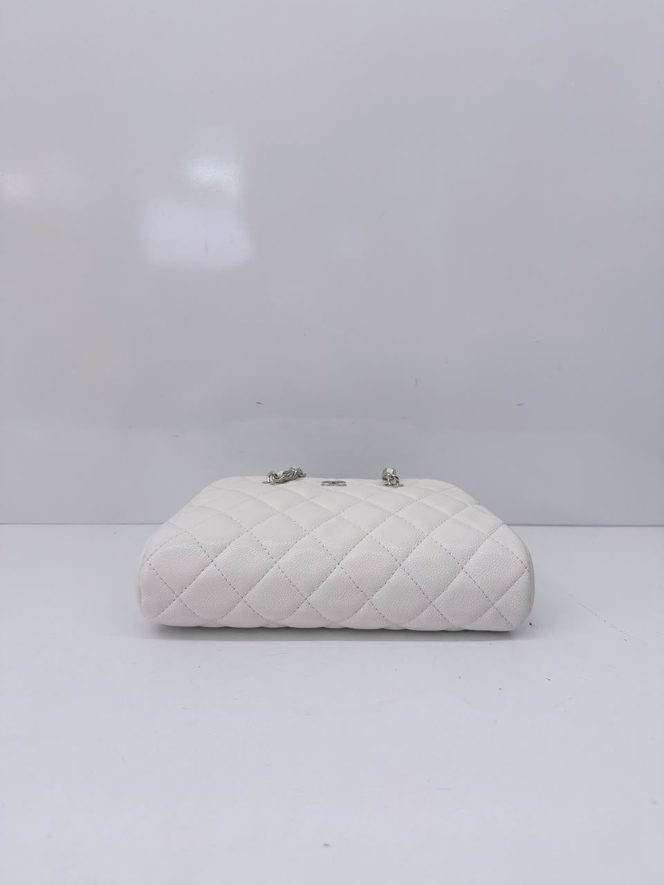 WHITE GRAINED CALFSKIN CC MADEMOISSELLE MINI BOWLING BAG