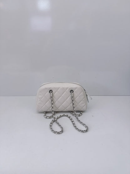 WHITE GRAINED CALFSKIN CC MADEMOISSELLE MINI BOWLING BAG