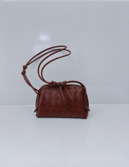 BROWN INTRECCIATO LEATHER MINI CONCERT POUCH