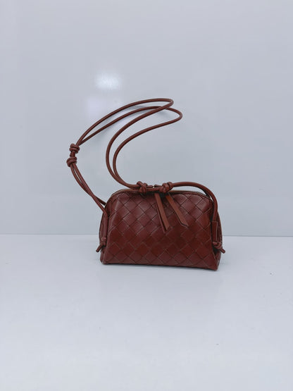BROWN INTRECCIATO LEATHER MINI CONCERT POUCH