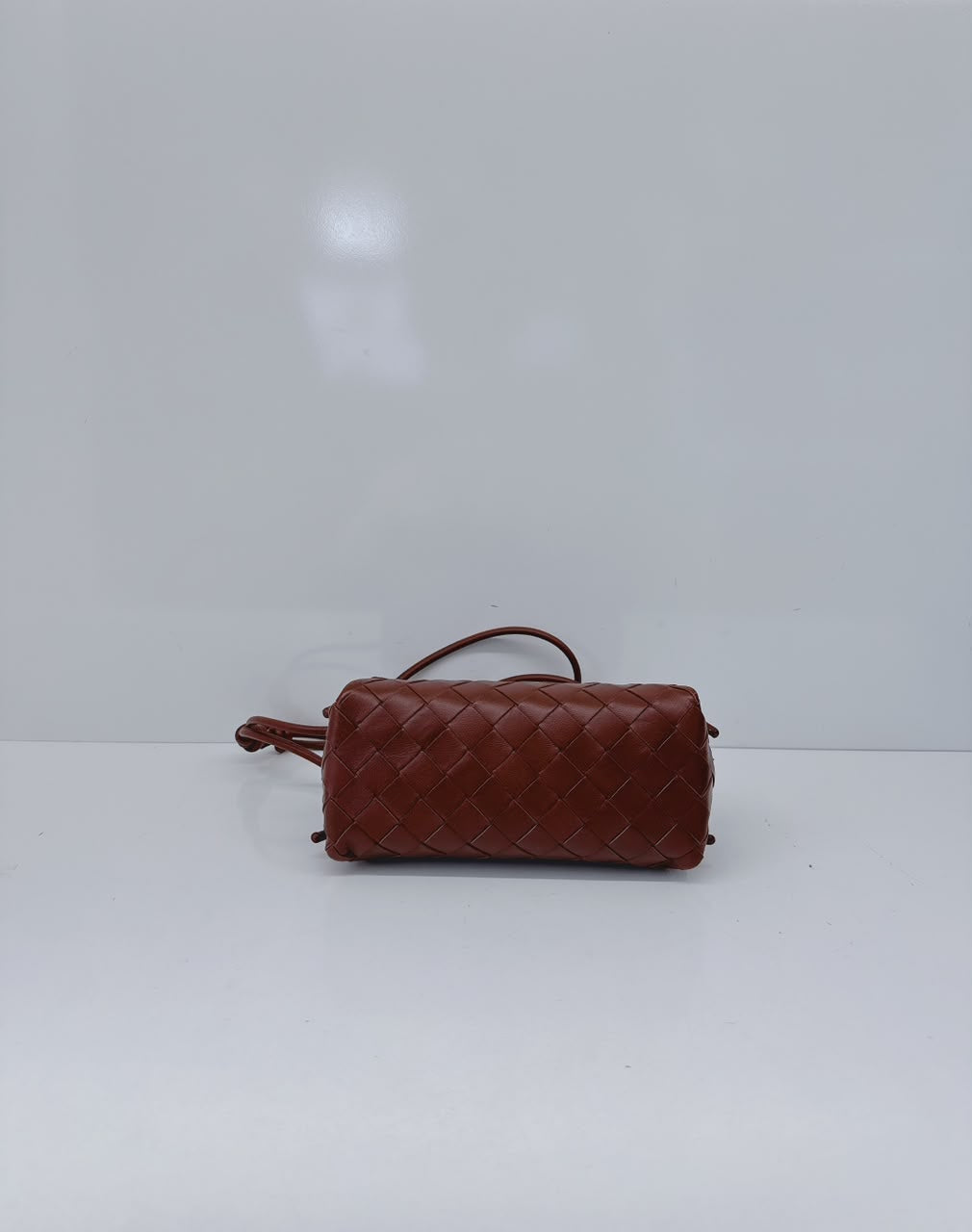 BROWN INTRECCIATO LEATHER MINI CONCERT POUCH