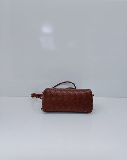 BROWN INTRECCIATO LEATHER MINI CONCERT POUCH