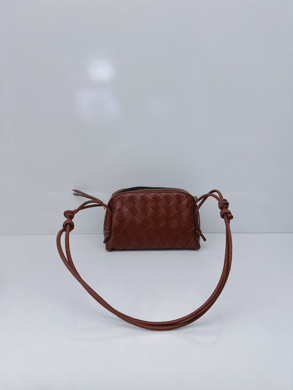 BROWN INTRECCIATO LEATHER MINI CONCERT POUCH