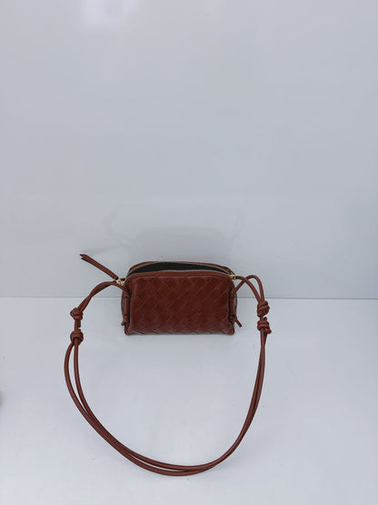 BROWN INTRECCIATO LEATHER MINI CONCERT POUCH
