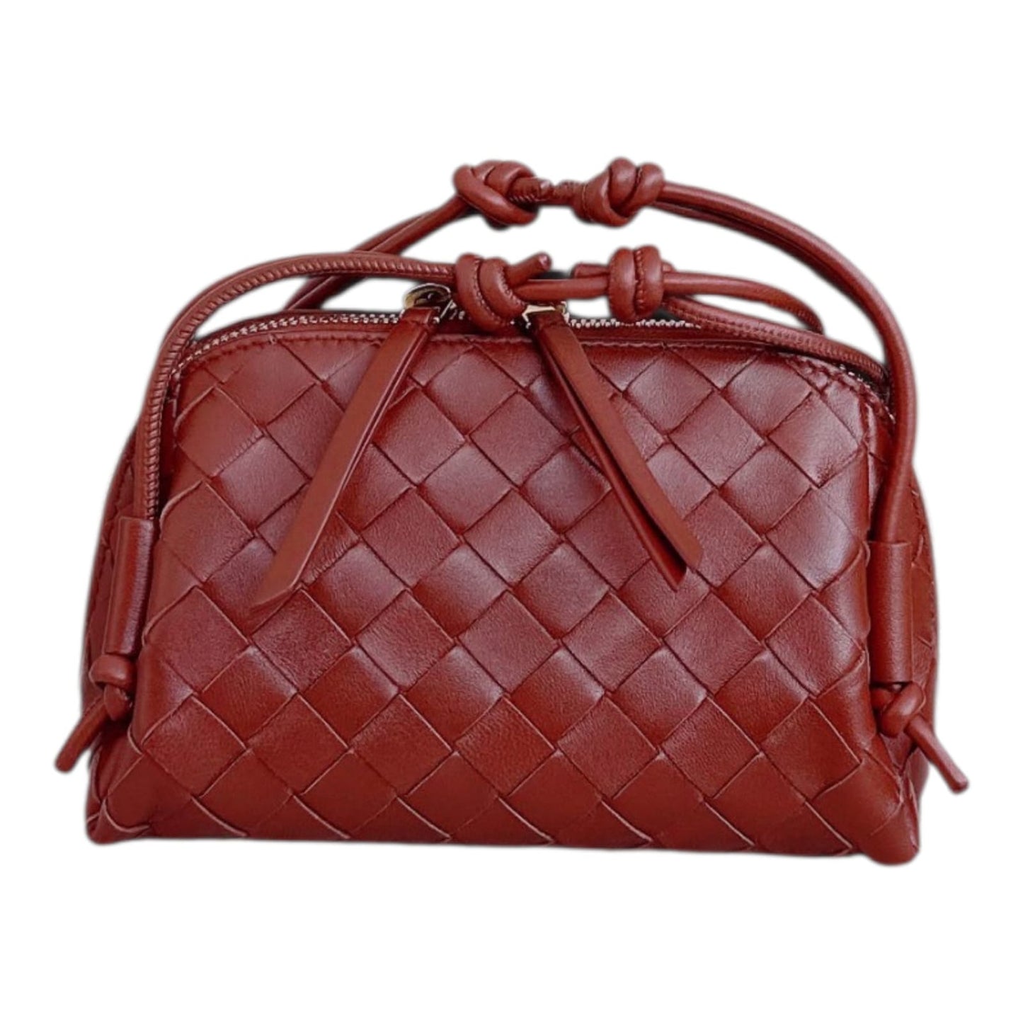 BROWN INTRECCIATO LEATHER MINI CONCERT POUCH