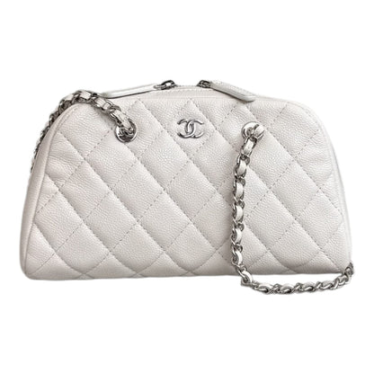 WHITE GRAINED CALFSKIN CC MADEMOISSELLE MINI BOWLING BAG
