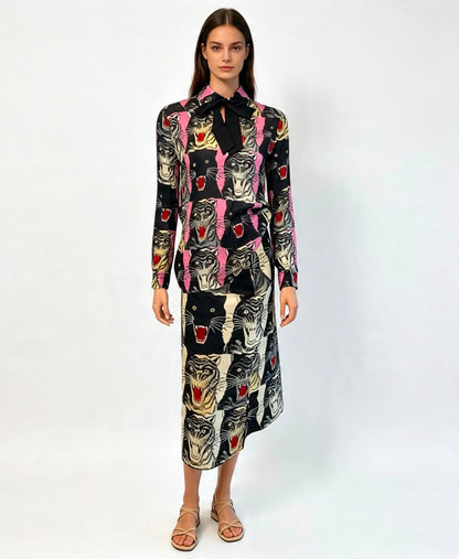 TIGER FACE PRINT SABLE SHIRT AND SKIRT SET 40/42