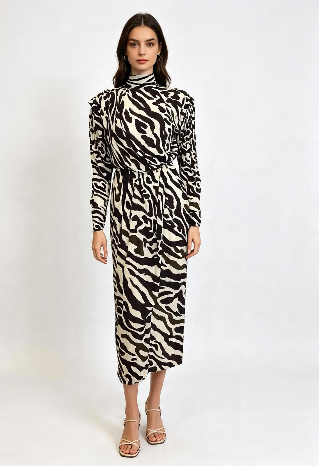 BEAU ZEBRA PRINT  DRESS BLACK WHITE GEO BUTTON 40