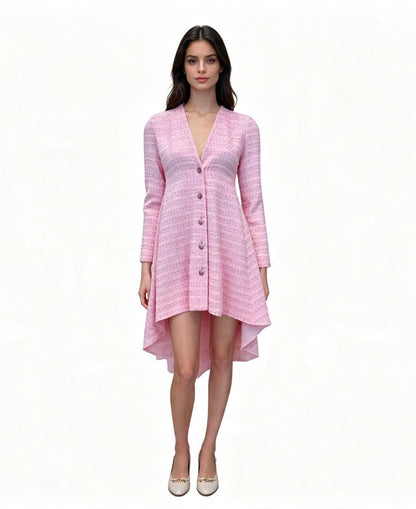 24S PINK TWEED LONG SLEEVE A-LINE ASYMMETRIC DRESS 36