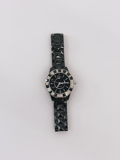 VIII PLACE VENDOME BLACK CERAMIC STAINLESS STEEL AND DIAMOND SET QUARTZ WATCH