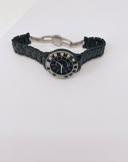 VIII PLACE VENDOME BLACK CERAMIC STAINLESS STEEL AND DIAMOND SET QUARTZ WATCH