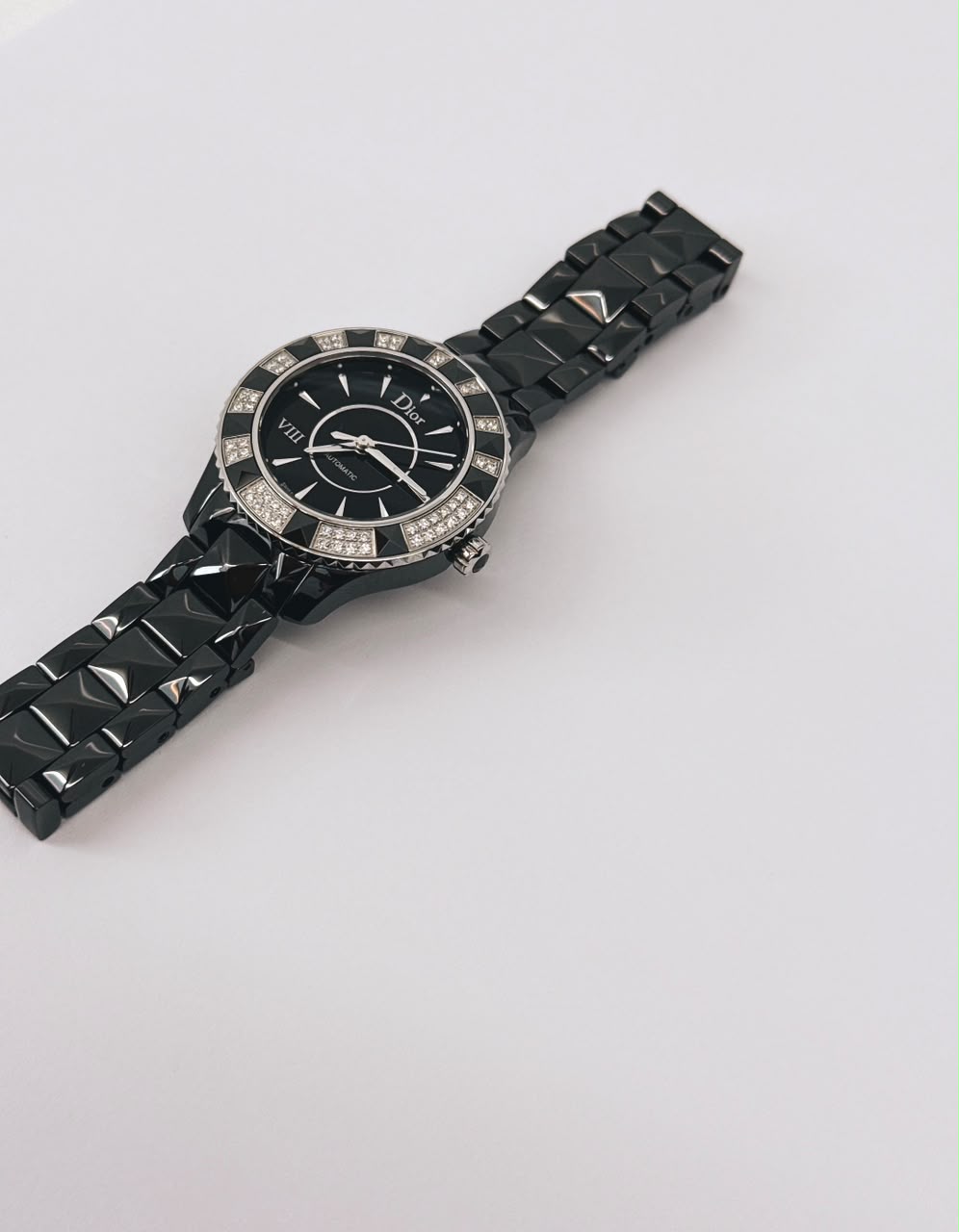 VIII PLACE VENDOME BLACK CERAMIC STAINLESS STEEL AND DIAMOND SET QUARTZ WATCH