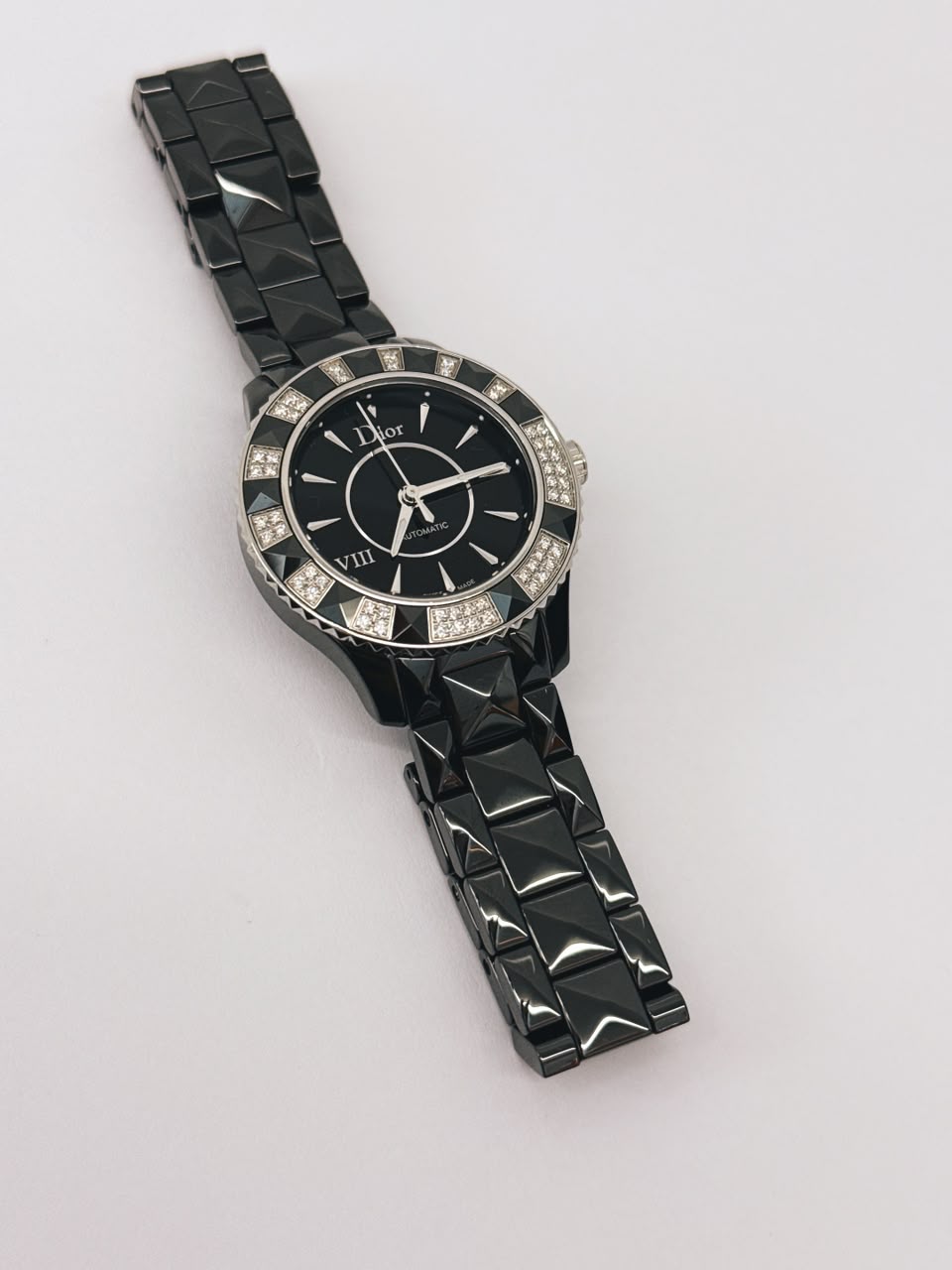 VIII PLACE VENDOME BLACK CERAMIC STAINLESS STEEL AND DIAMOND SET QUARTZ WATCH