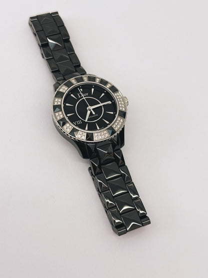 VIII PLACE VENDOME BLACK CERAMIC STAINLESS STEEL AND DIAMOND SET QUARTZ WATCH