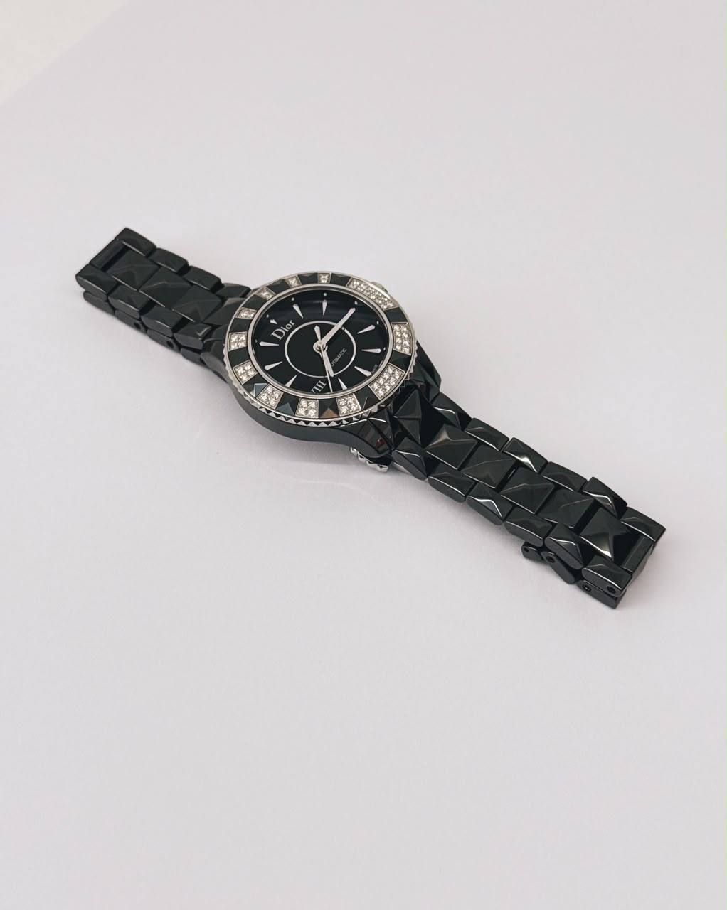 VIII PLACE VENDOME BLACK CERAMIC STAINLESS STEEL AND DIAMOND SET QUARTZ WATCH