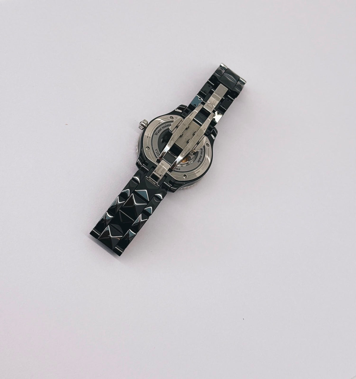 VIII PLACE VENDOME BLACK CERAMIC STAINLESS STEEL AND DIAMOND SET QUARTZ WATCH
