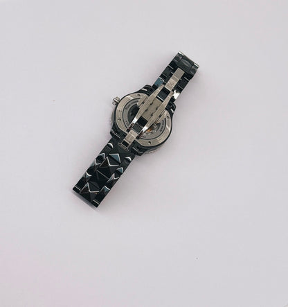 VIII PLACE VENDOME BLACK CERAMIC STAINLESS STEEL AND DIAMOND SET QUARTZ WATCH