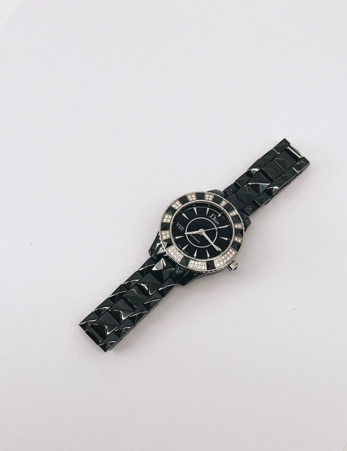 VIII PLACE VENDOME BLACK CERAMIC STAINLESS STEEL AND DIAMOND SET QUARTZ WATCH