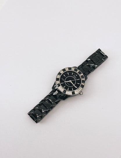 VIII PLACE VENDOME BLACK CERAMIC STAINLESS STEEL AND DIAMOND SET QUARTZ WATCH