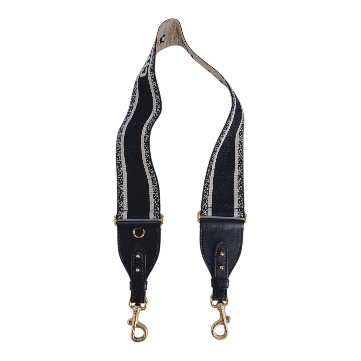 BLACK BEIGE CANVAS AND LEATHER BAG SHOULDER STRAP