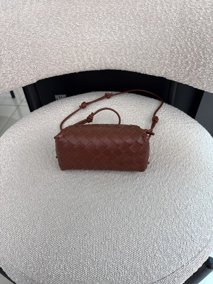 BROWN INTRECCIATO LEATHER MINI CONCERT POUCH