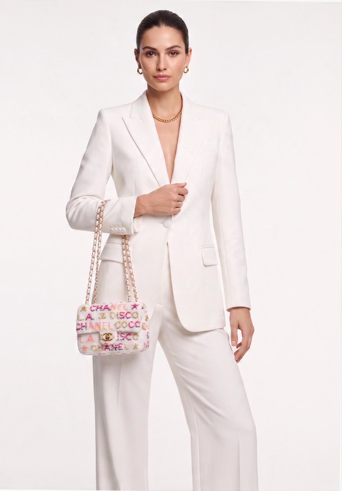 24C WHITE MULTICOLOR SEQUINS LA DISCO MINI FLAP BAG GOLD HARDWARE