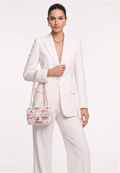 24C WHITE MULTICOLOR SEQUINS LA DISCO MINI FLAP BAG GOLD HARDWARE