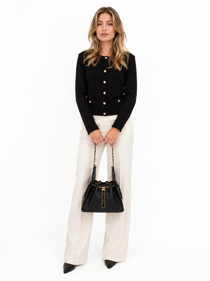 BLACK GRAINED CALFSKIN AND GOLD TONE METAL CHANEL 25 SMALL HANDBAG