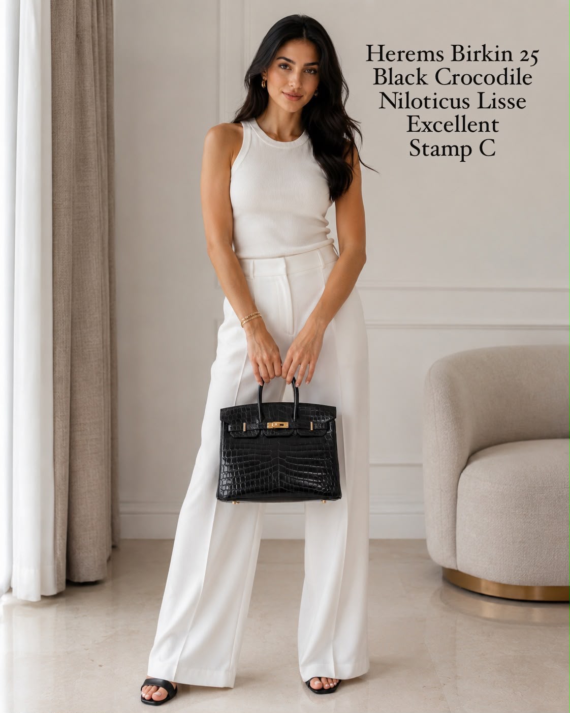 BLACK CROCODILE NILOTICUS LISSE BIRKIN 25 GOLD HARDWARE