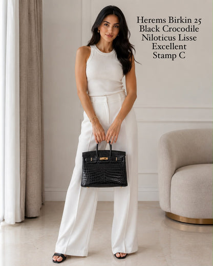 BLACK CROCODILE NILOTICUS LISSE BIRKIN 25 GOLD HARDWARE