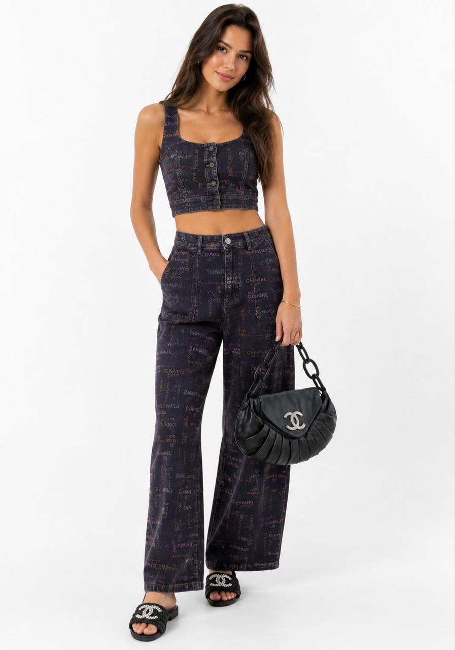 BLACK PLEATED RINGS CC FLAP SHOULDE BAG
