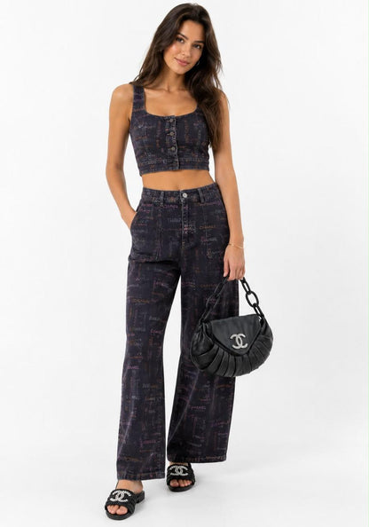 BLACK PLEATED RINGS CC FLAP SHOULDE BAG