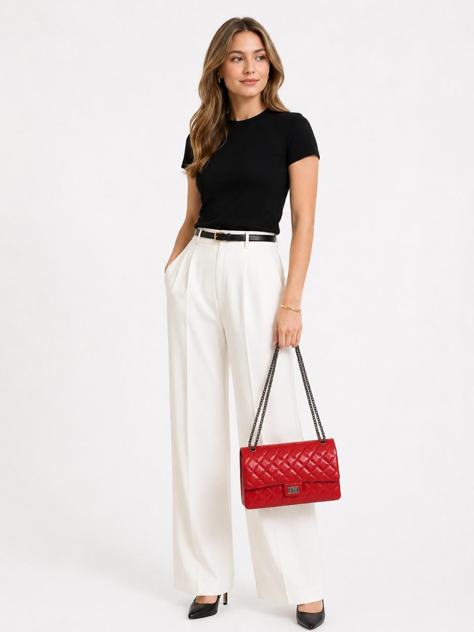 RED SHINY AGED CALFSKIN 2.55 REISSUE DOUBLE FLAP BAG