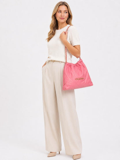 CORAL PINK CALFSKIN LEATHER CHANEL 22 HANDBAG