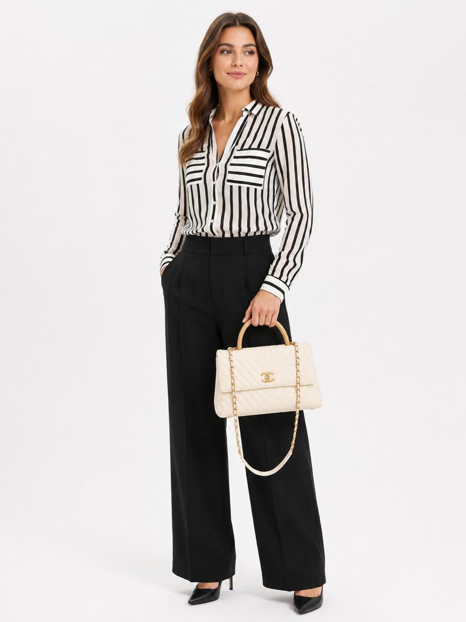 LIZARD COCO TOP HANDLE BAG CHEVRON IN WHITE QUILTED LEATHER